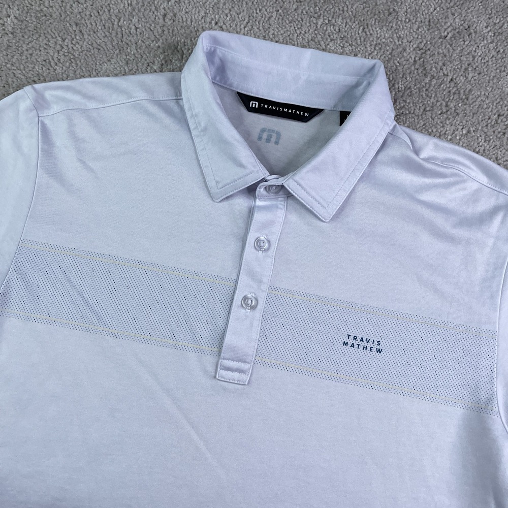 Travis Mathew Polo Shirt Mens Medium White Stripe Golf Performance Collared